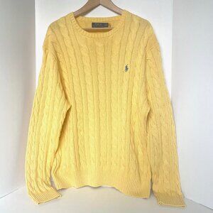 Polo Ralph Lauren Mens XL Yellow Cable Knit Cotton Crewneck Sweater Pony NWOT